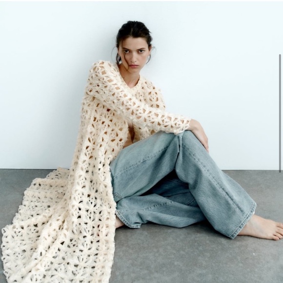 ZARA Crochet Open Knit Cardigan Coat - Picture 6 of 12
